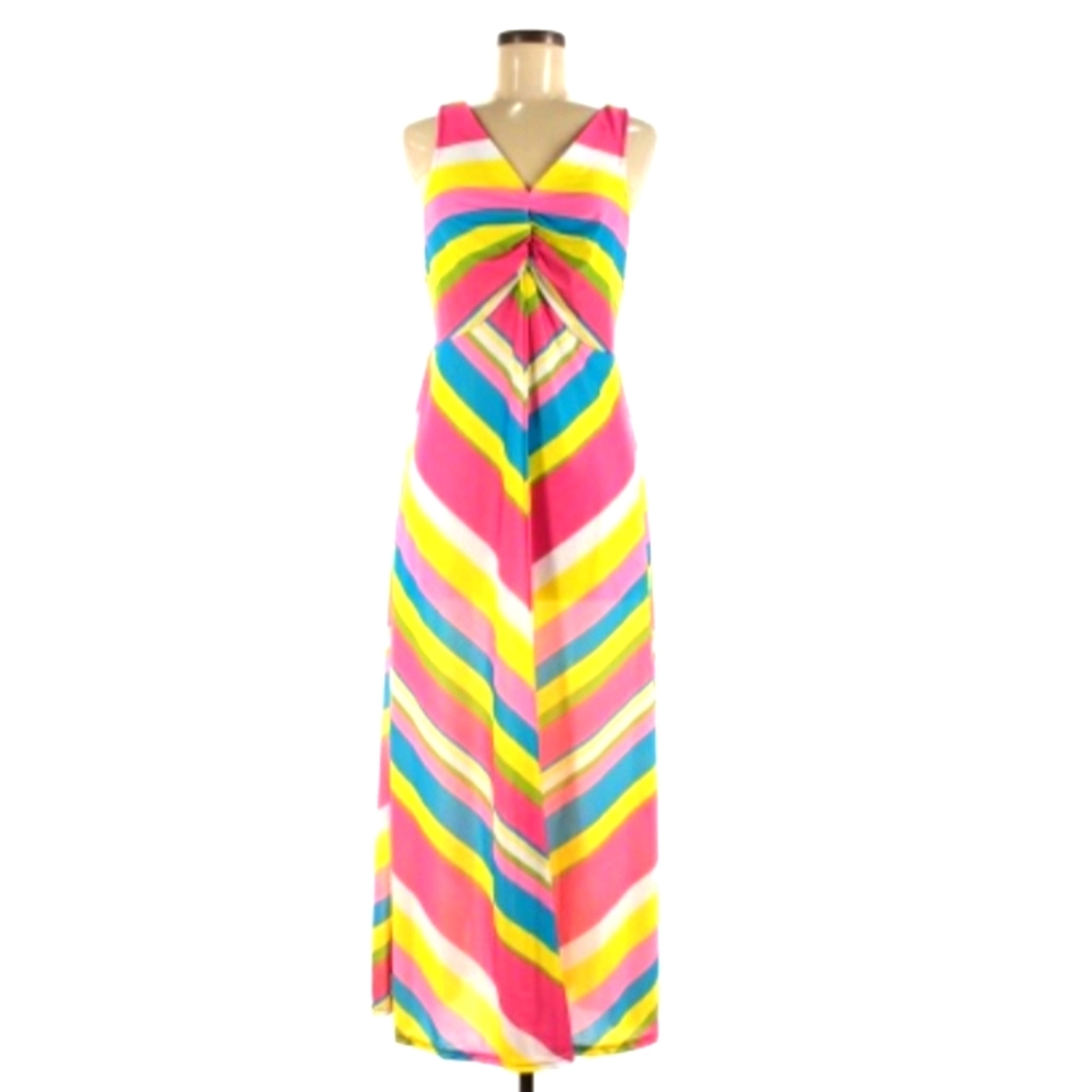Anthony Richards Rainbow witchy draped dress stripe dress size large